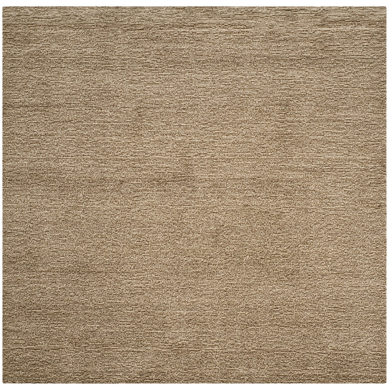 Tapis brun uni en laine / coton tissé à la main Frann, Carré 6 pi
