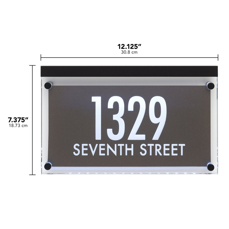 Metallic Crystal LED Lighted Futura Engraved 2-Line Address Sign, Yes, Black