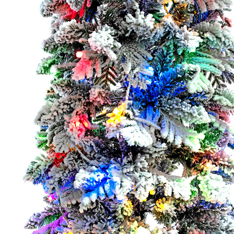 Ensemble de 5 arbres de Noël artificiels floqués au crayon avec 11 modes d'éclairage (4 pi x 3/6 pi / 8 pi)