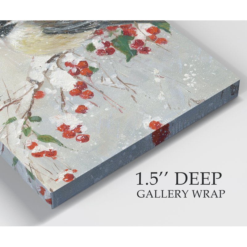 Holly Berries and Chickadee - impression sur toile tendue, H 27 po x l 18 po x P 1 po