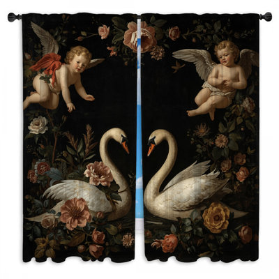 Rideaux de fenêtre Swans avec chérubins voilage et obscurcissement - 2 panneaux