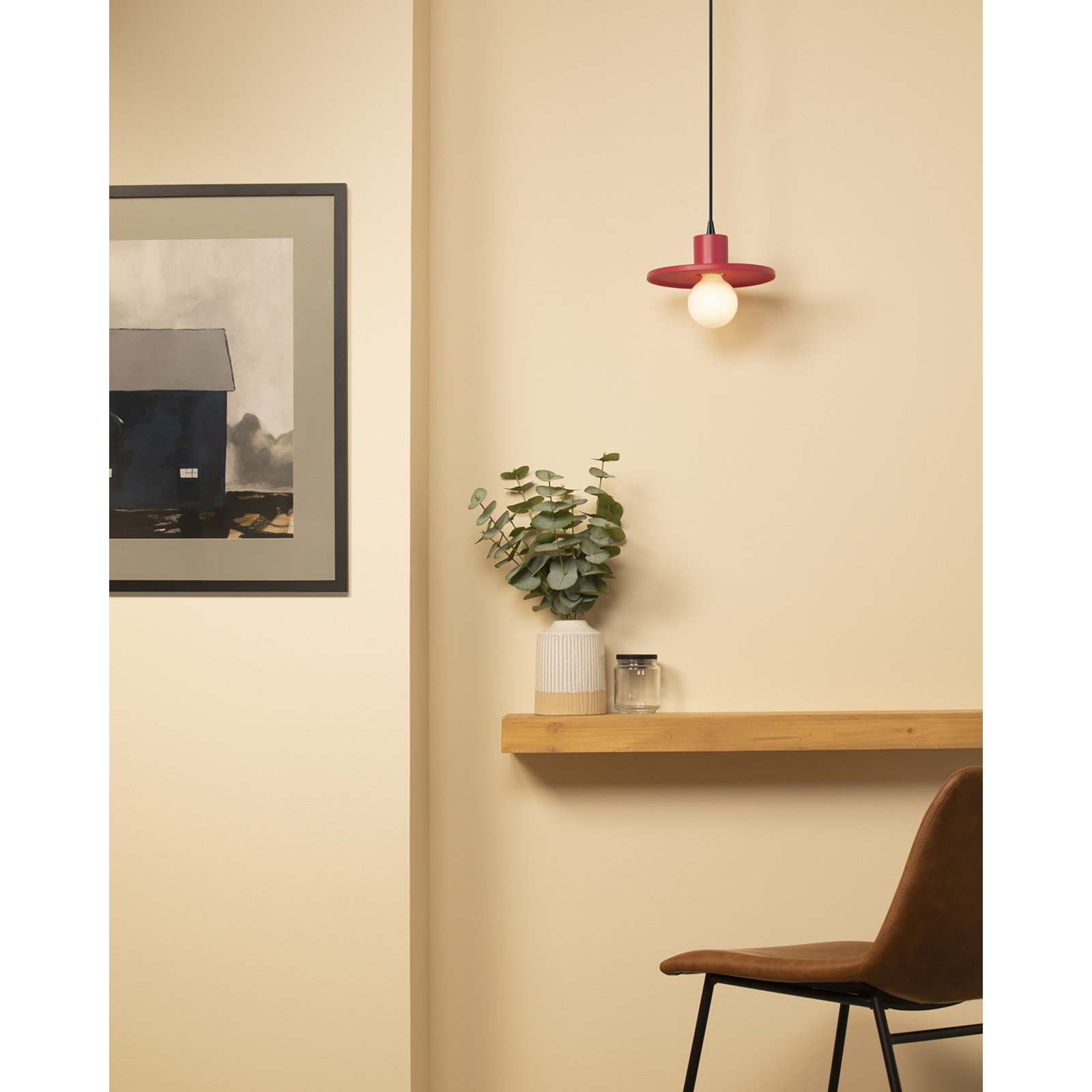 Marlena Single Pendant, Cerise, Matte Black