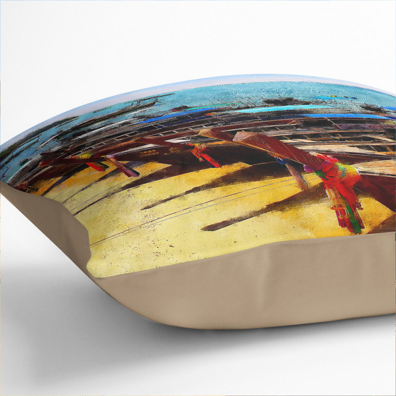 Boats in Koh Phi Phi Thailand Painting Scatter Cushion with Filling, 40cm H x 40cm W x 15cm D, Stone