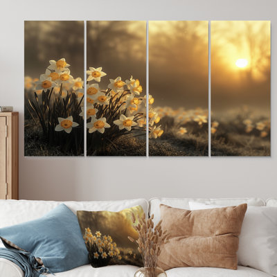 Beige Yellow Summer Golden Hour Daffodils - Daffodils Wall Art Print Set