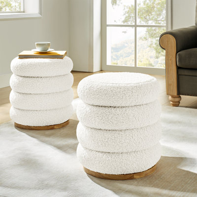 Rosa Modern Storage 360° Swivel Round Ottoman with Solid Wood Base set of 2