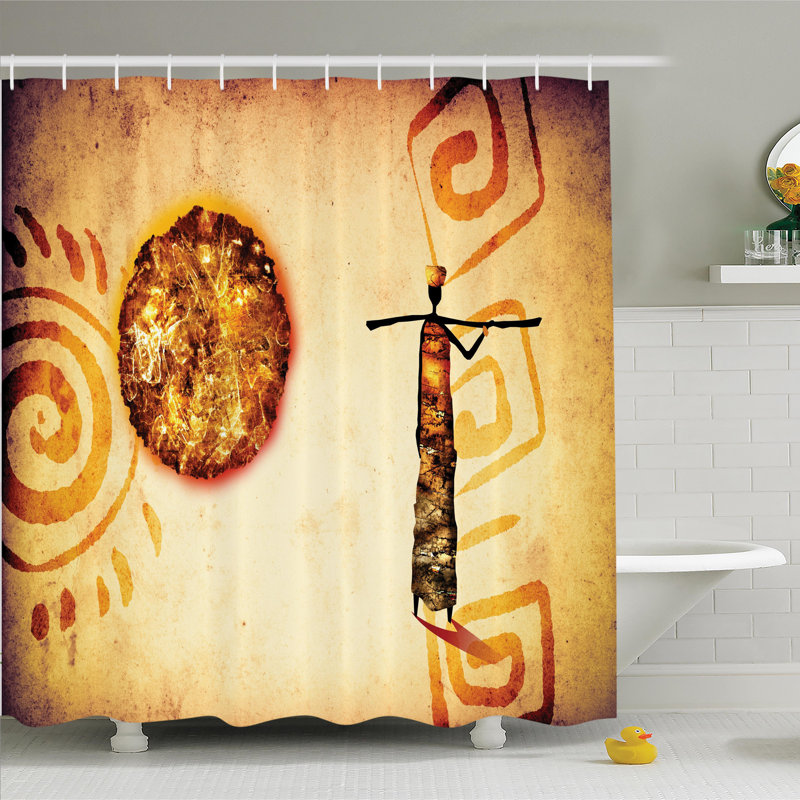 Exotic African Tribal Pattern Fabric Shower Curtain with Hooks