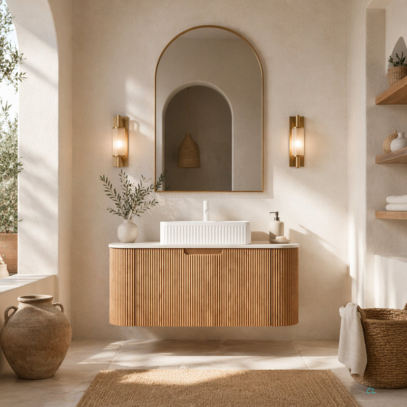 Meuble-lavabo de salle de bain 36 po, lavabo à bords arrondis avec tiroir rectangulaire en céramique et plateau en pierre frittée Carrara