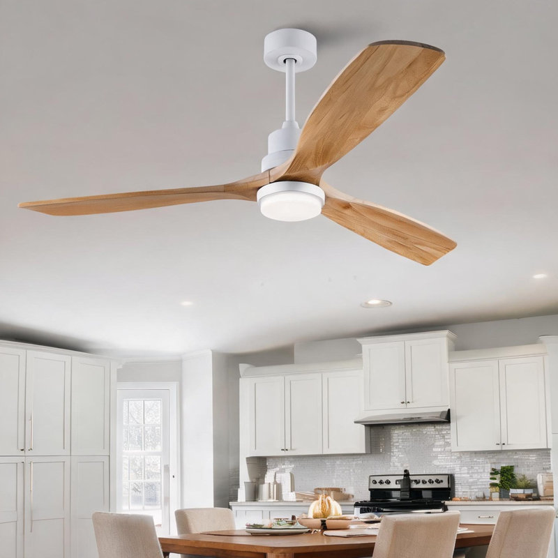 Ventilateur de plafond en bois massif blanc doux de 60 pouces avec lumière DEL à intensité variable et télécommande