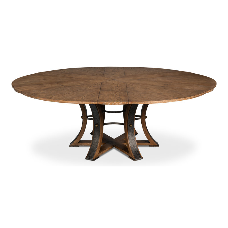 Tower Round Solid Oak Dining Table, Light Mink/Dark Hammered