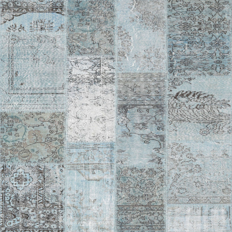 Tapis gris/bleu zone contemporaine, Carré 3 pi