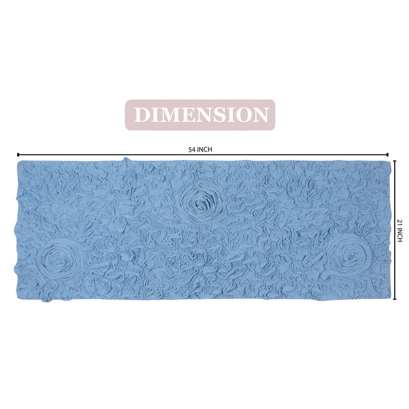 Schoenberger Floral Design Cotton Bath Rug, 54" L x 21" W, Sky Blue