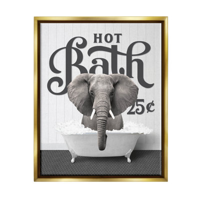 «Hot Bath Elephant», art mural encadré sur toile flottante par lettré et doublé