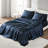 Twin Satin Luxury Bedding - Wrinkle- Brilliance. Fits Up To 16" Mattresses. Contains 1 Flat Sheet, Fitted And 4 Pillowcases. Silky Smooth, Reviving For Skin Hair. Dark Blue, 100% . . Wash In Cold-125950381-125950382