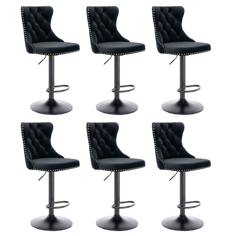 Tabouret de bar pivotant à 360 ° en velours Kaleyll pour îlot de cuisine Kaleyll, Noir, Noir