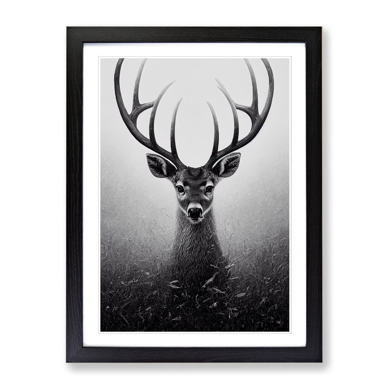 Arkady Curious Deer - Picture Frame Print, 64cm H x 46cm W x 2cm D, Oak