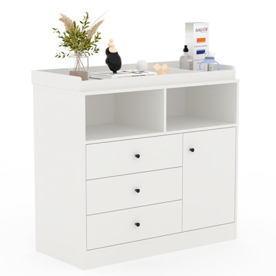 Commode de chambre de bébé avec plateau à langer amovible, poste à couches en bois avec tablettes et armoire