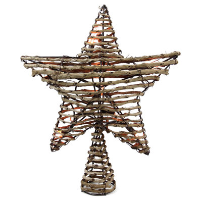 11.5" Lighted Rattan Star Christmas Tree Topper - Clear Lights