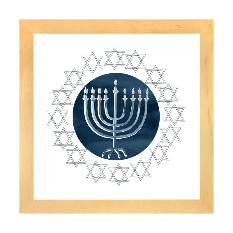 «Happy Hanukkah Collection F» par Grace Popp - impression, H 16 po x l 16 po x p 1 po, Toile avec cadre en bois beige, Blanc