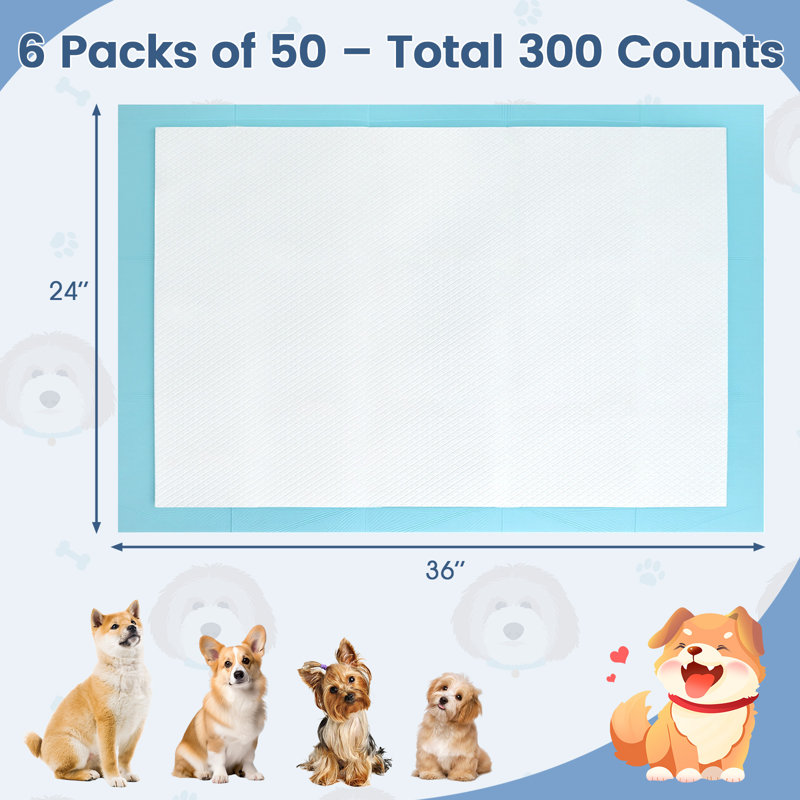 36''x 24''(300 Counts) Dog Potty Training Pads Puppy Pee Pads w/ Quick-Drying