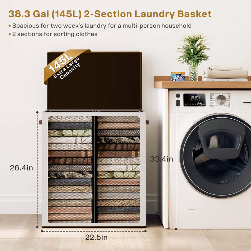 Bhargava Laundry Hamper with Handles, 67 x 57 x 38, White, Fabric