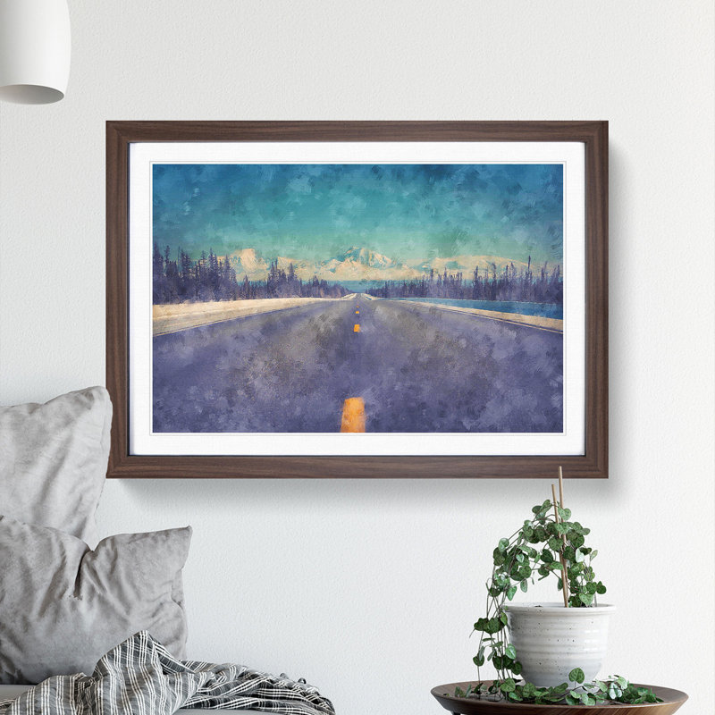 Alaskan Mountains Picture Frame Painting, 24cm H x 33cm W x 2cm D, Walnut