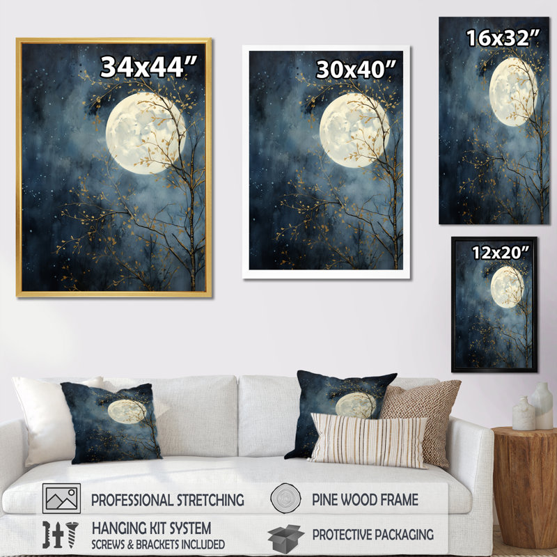 Magical Forest Moons Melody III sur toile, H 20 po x l 12 po x P 1 po, Cadre flottant doré