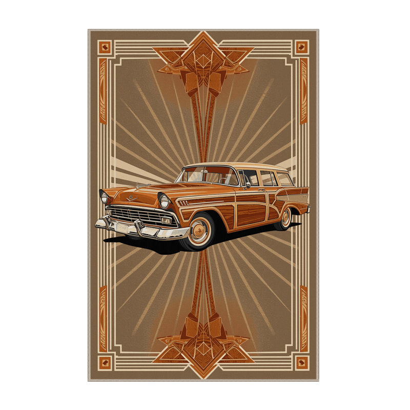 Soft Plush Efimov Classic Station Wagon Vintage Vintage Look Area Rug in Brown – Beige Binding, 5x7