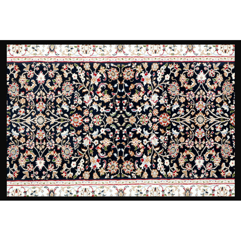Hand-Knotted High-Quality Black and Beige Runner