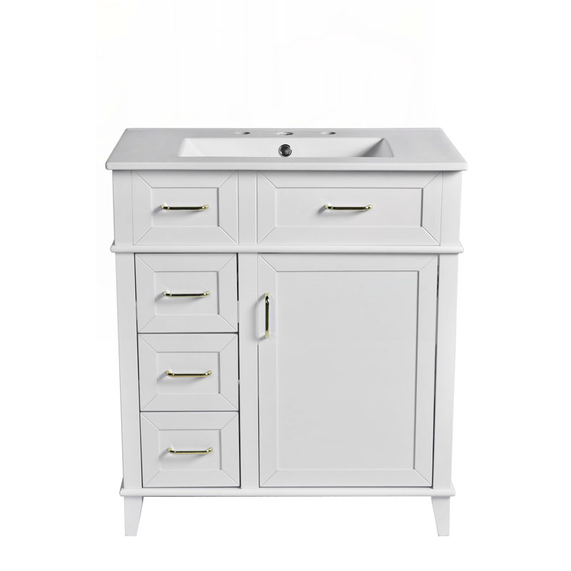 Meuble-lavabo de rangement avec lavabo en céramique, Blanc