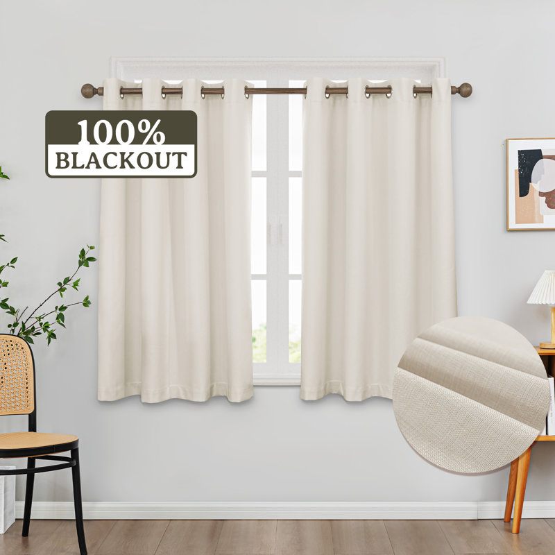 100% Blackout Thermal Insulated Polyester Curtain Pair, Beige, 52" W x 54" L