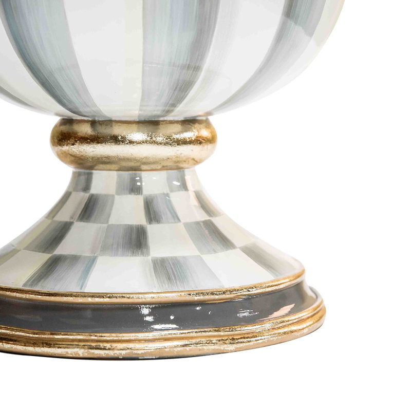 Handcrafted Gray and White Trumpet Vase with Golden Accents
