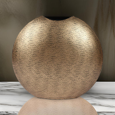 Vase Bier Decor, bouche courbée, cadre rond en métal 16 pouces, base plate, or