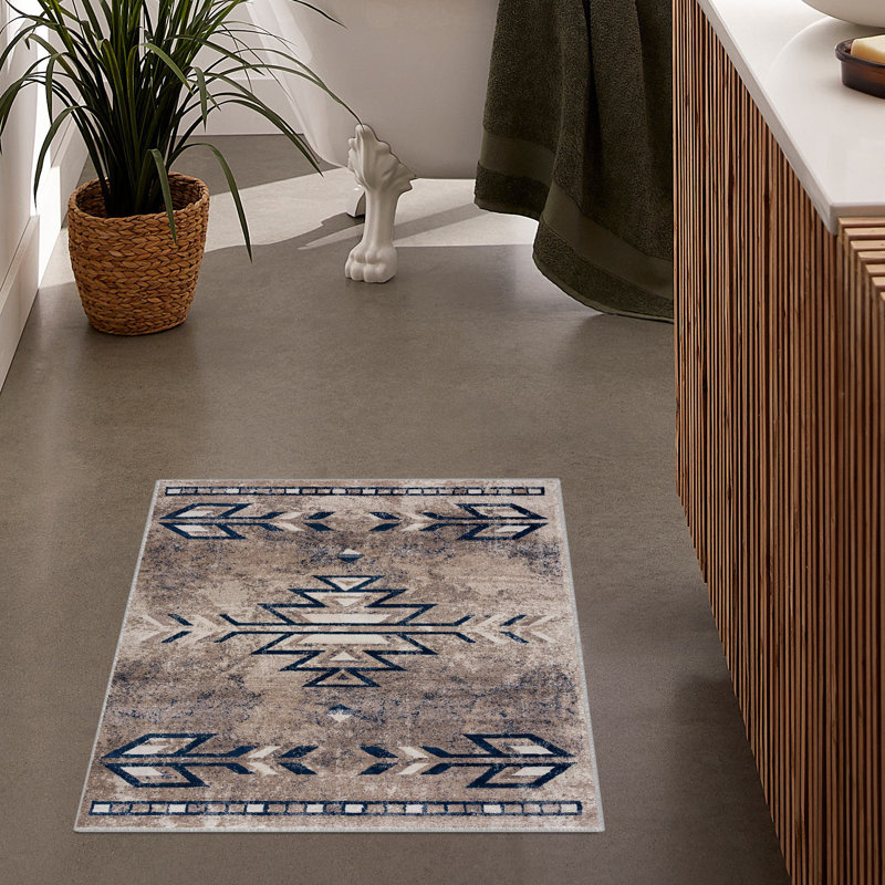 Rug Branch Nava 2' x 5' (2' x 5'1") Blue/Beige Southwestern Indoor Doormat Rug, Contemporary, Low Pile, Stain-Resistant Entry Carpet - Front Door, Mudroom, Hallway and Kitchen