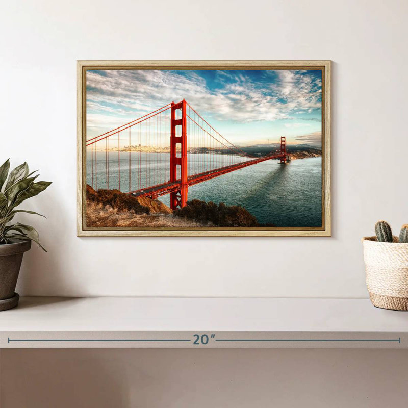 Pont rouge Golden Gate, Cadre flottant en bois naturel, 13 po x 9 po