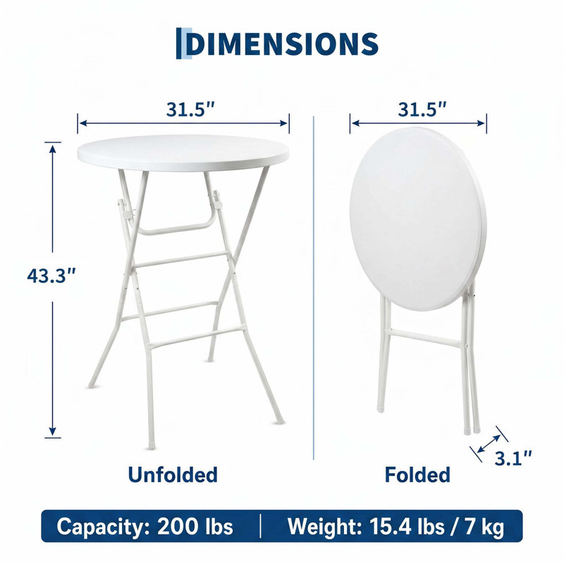 Table de cocktail ronde pliante de 31,5 pouces, table de bar portative avec pieds amovibles, plateau de table d'une capacité de 200 lb pour une réception de mariage, assemblage sans outil et facile