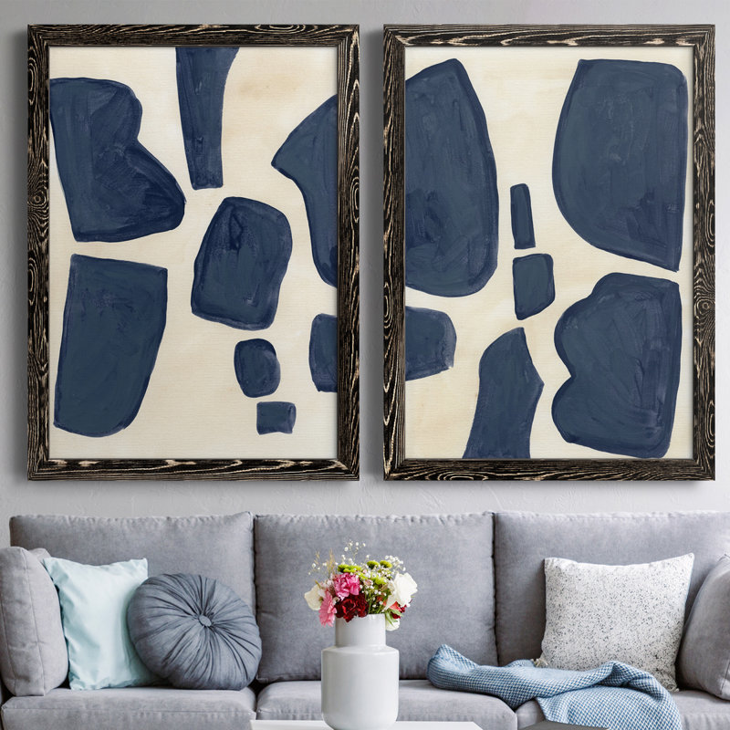 Pièces bleues I, toile encadrée de qualité supérieure - prête à être accrochée, Cadre noir, H 43,5 po x l 31,5 po x P 1 po