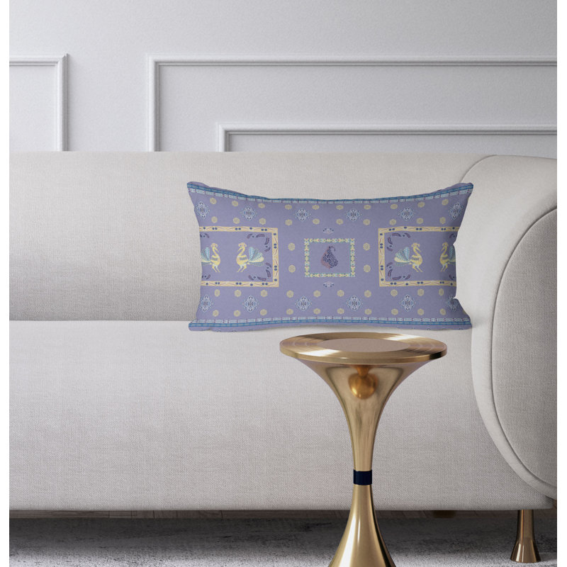 Wildflower Peacock  Rectangular Throw Pillow, Yellow/Purple