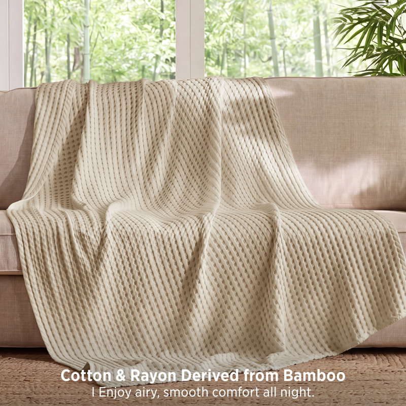 Bedsure Cotton & Rayon from Bamboo Waffle Blanket, Lightweight and Breathable for Year-Round Comfort, Twin XL, Tapioca