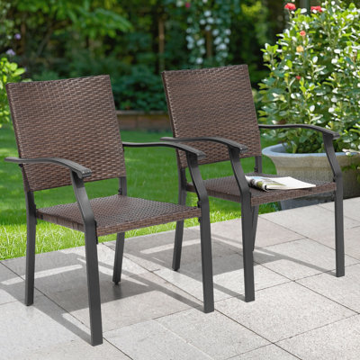 Sophialynn Outdoor Patio Iron Dining Chairs, Wicker Material, Black by Winston Porter