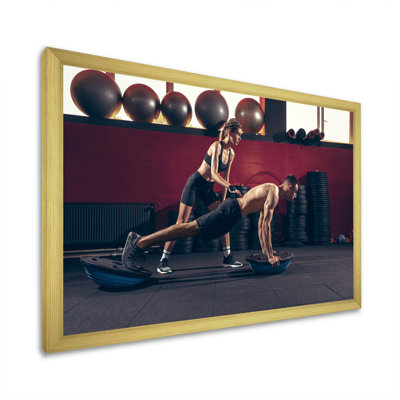 " Athletic Man Woman With Dumbbells "