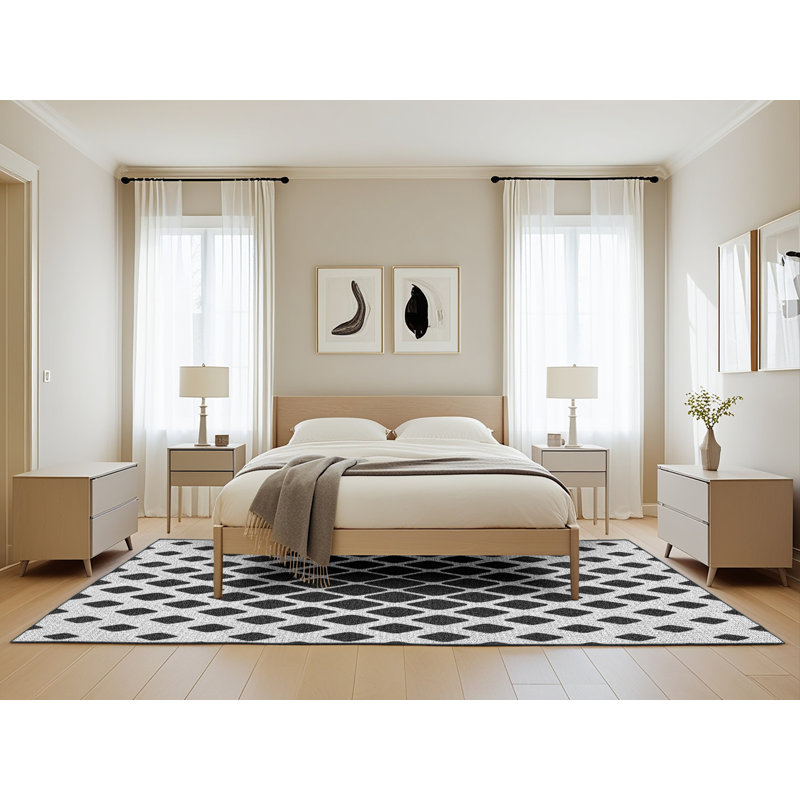 Tapis noir à motif géométrique Kisner, Rectangle 5 pi x 8 pi