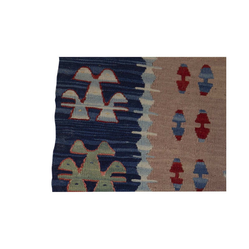 Tapis bleu, rouge et beige noué à la main de haute qualité