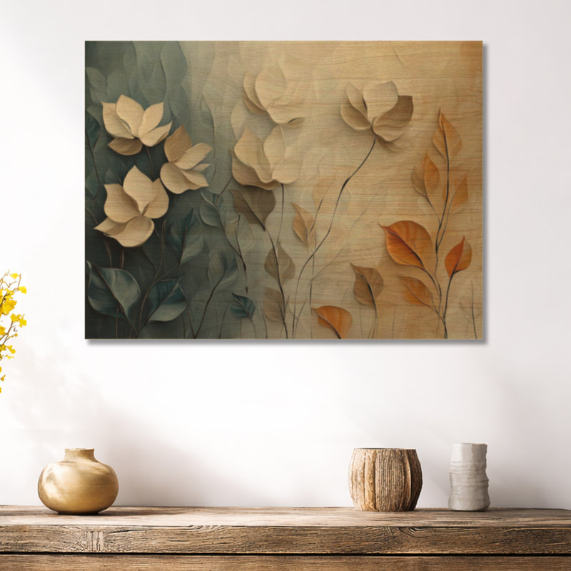 Fleurs du ciel d'automne II - Décoration murale botanique en bois, H 24 po x l 32 po, Rectangulaire