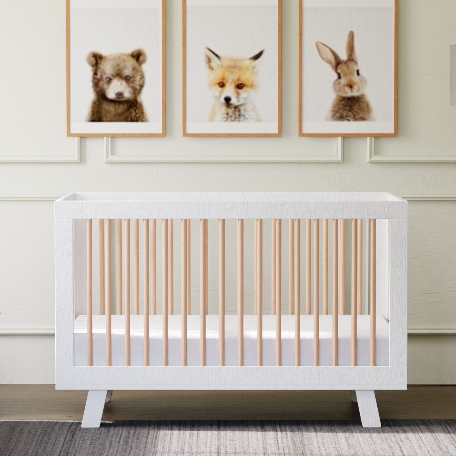 Hudson 3-in-1 Convertible Crib, White/Washed Natural