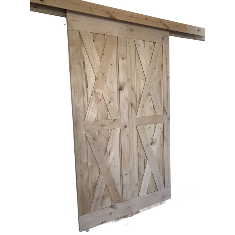 Portes de grange doubles en bois d'aulne 24 po x 84 po avec quincaillerie coulissante en bois