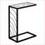 Table basse peu encombrante en forme de C pour canapé, plateau en marbre blanc avec base coulissante en métal noir