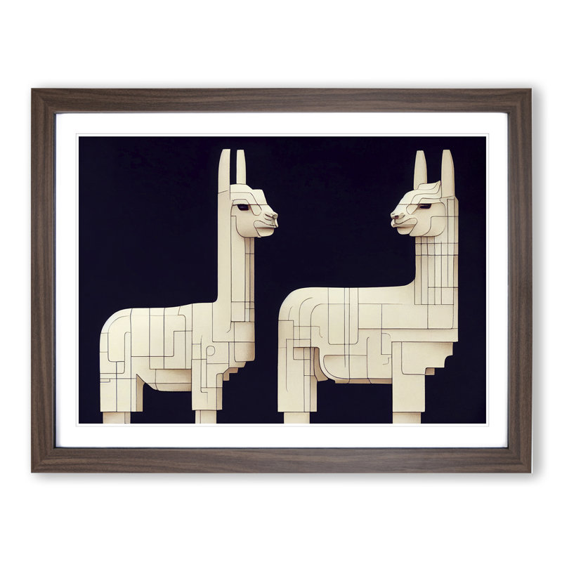 Futuristic Llamas - Single Picture Frame Print, Walnut Framed, 25cm H x 34cm W x 2cm D