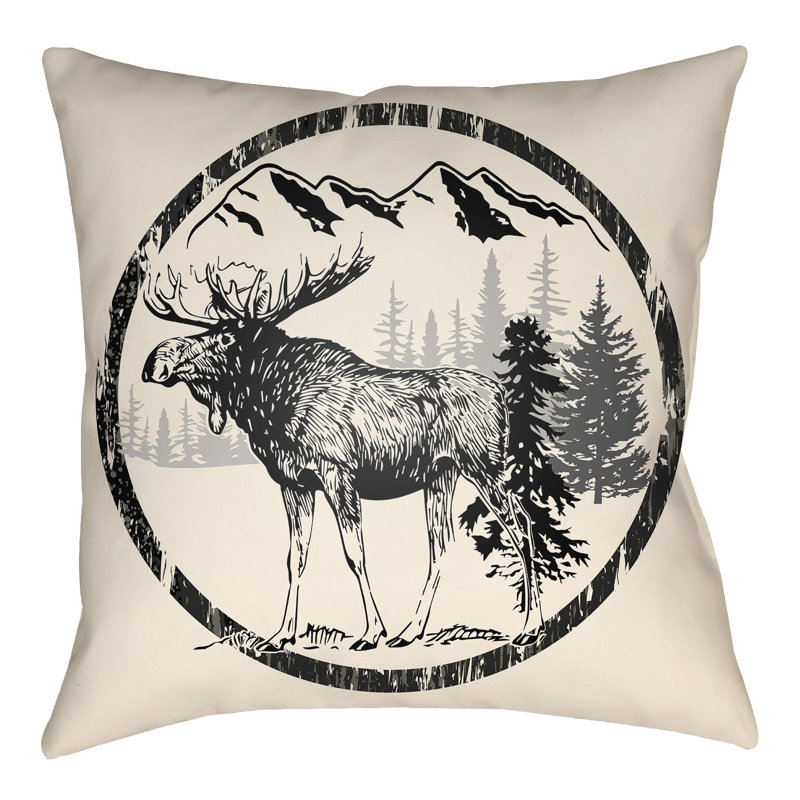 Lodge Cabin Moose Reversible Throw Pillow, 22" H x 22" W x 3" D, Teal/Beige