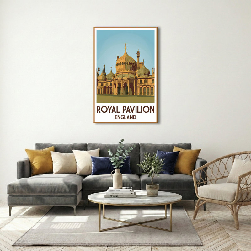 Royal Pavilion, Brighton, England - Romantic Regency Travel Poster of Iconic Domes. Giclee Print on Wrapped Canvas. Wall Art, Home Decor - Iconic Buildings & Architecture, England 1 Piece Wrapped Canvas Wall Art