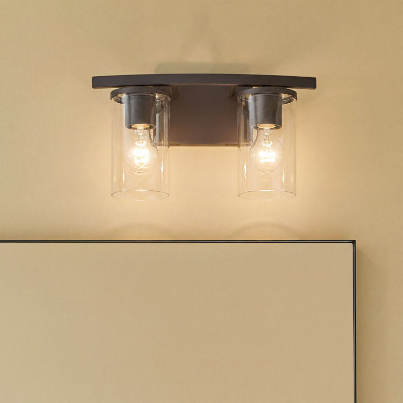 2-Light Bronze Bath Vanity Light with Clear Glass Shades, Bronze